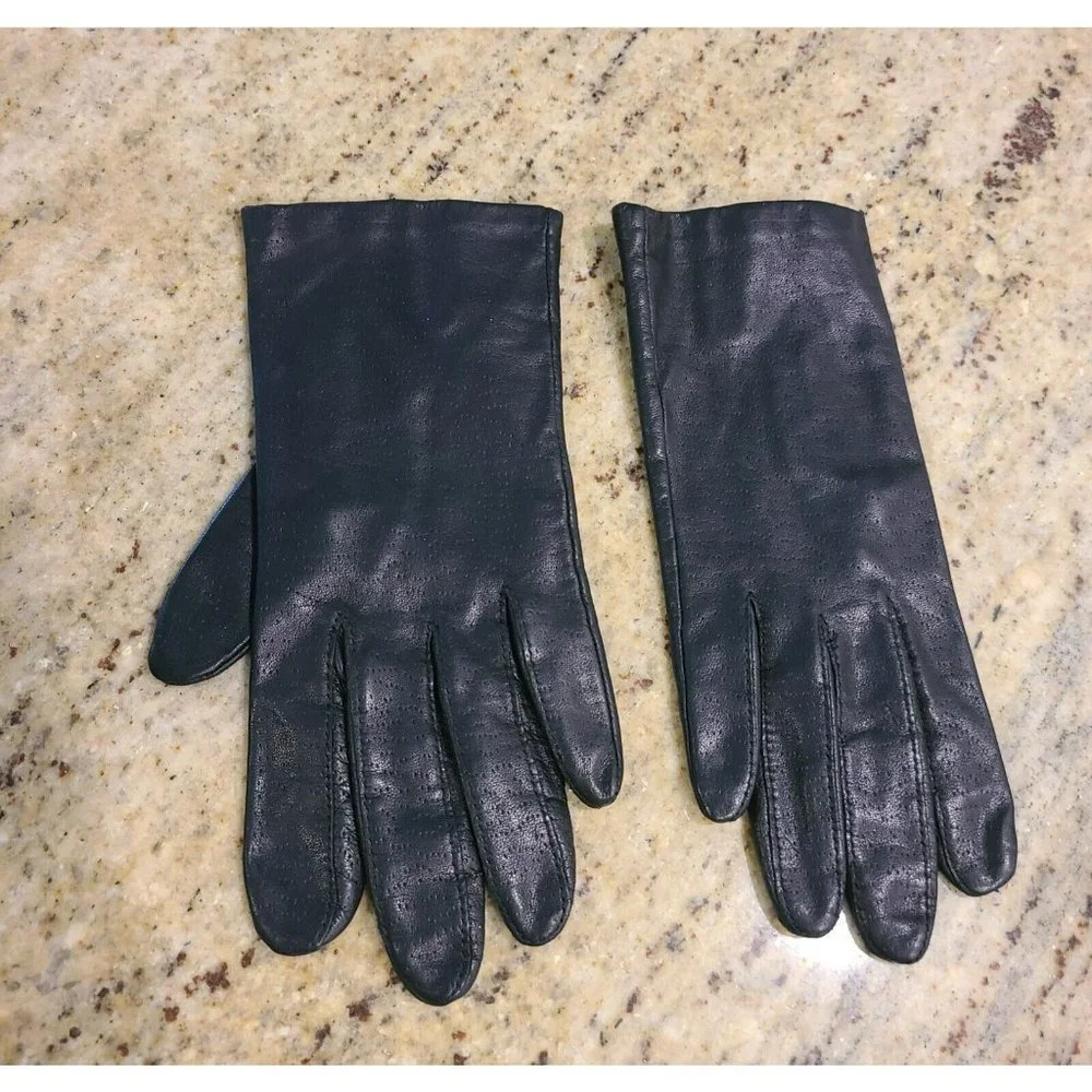 Vtg FOWNES Black Leather Driving Motorcycle Nylon Lined Gloves Womens 6.5 Small
